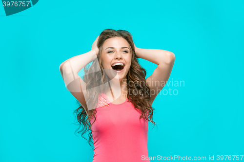 Image of The young woman\'s portrait with happy emotions