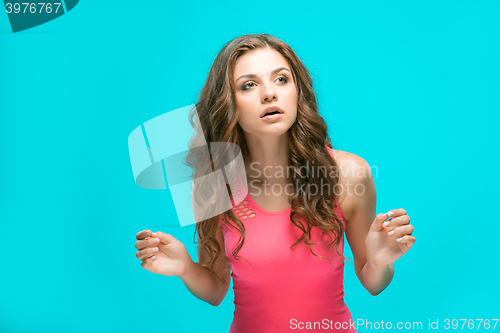 Image of The young woman\'s portrait with thoughtful emotions