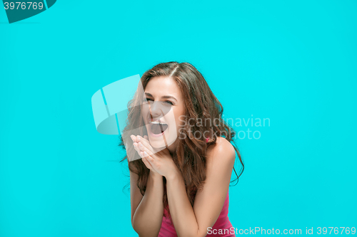 Image of The young woman\'s portrait with happy emotions