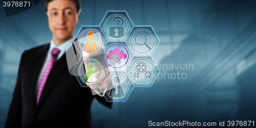 Image of Business Man Touching Managed Service Icons