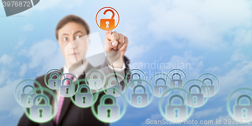 Image of Manager Looking At And Opening A Padlock Icon