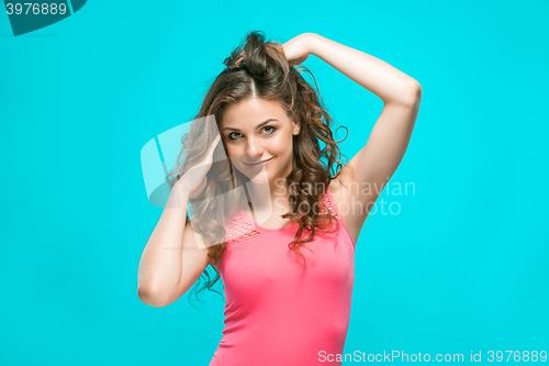 Image of The young woman\'s portrait with happy emotions