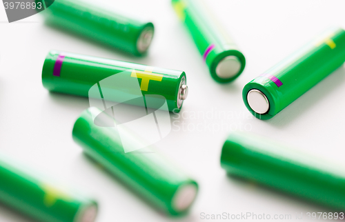 Image of close up of green alkaline batteries