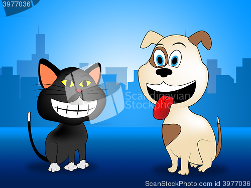 Image of City Pets Indicates Domestic Dog Cat And Buildings
