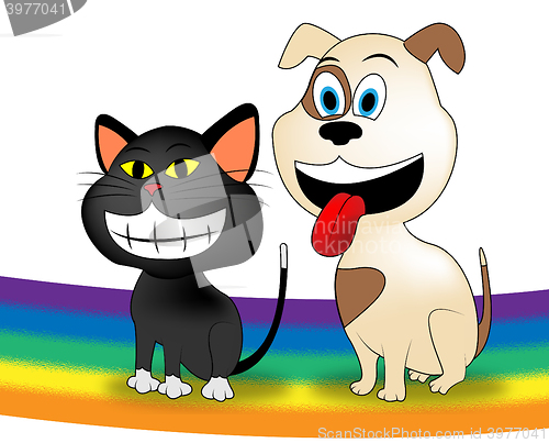 Image of Dog Cat Rainbow Represents Colorful Doggy And Kitten
