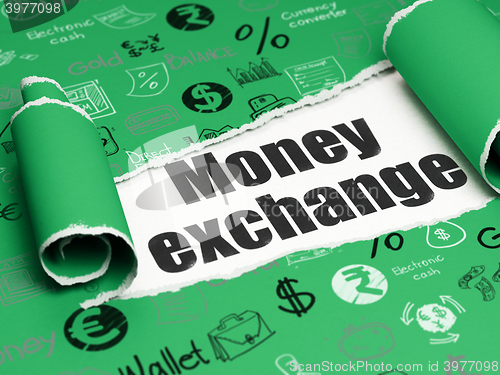 Image of Money concept: black text Money Exchange under the piece of  torn paper