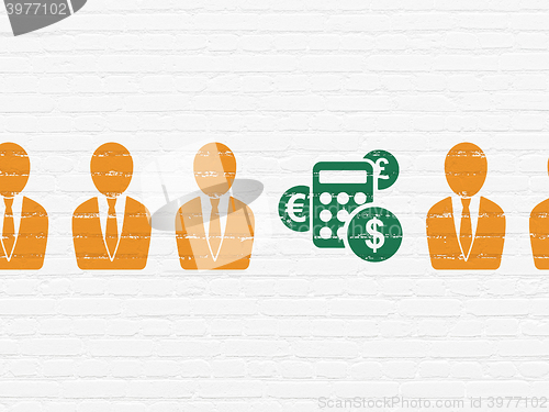 Image of Finance concept: calculator icon on wall background