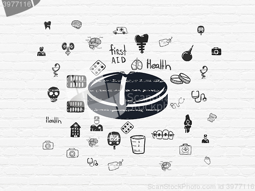 Image of Medicine concept: Pill on wall background