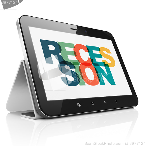 Image of Business concept: Tablet Computer with Recession on  display