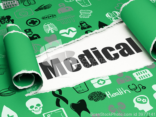 Image of Medicine concept: black text Medical under the piece of  torn paper