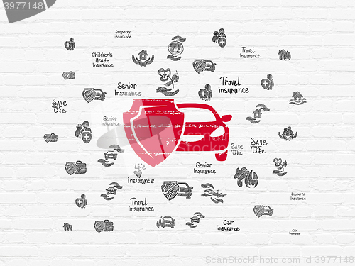 Image of Insurance concept: Car And Shield on wall background