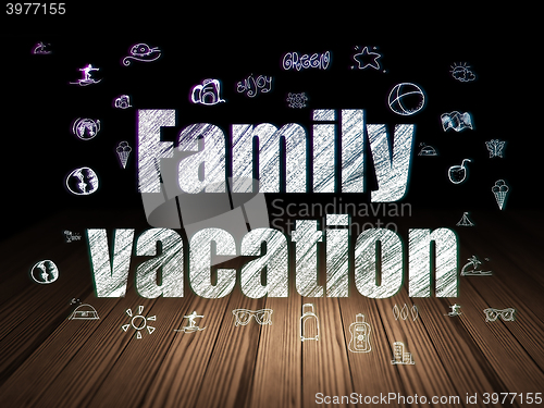 Image of Travel concept: Family Vacation in grunge dark room