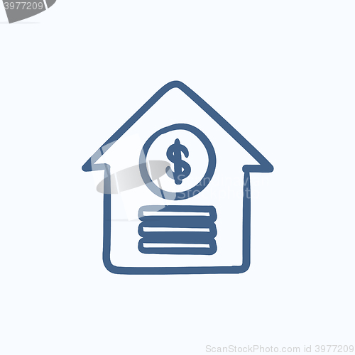 Image of House with dollar symbol sketch icon.