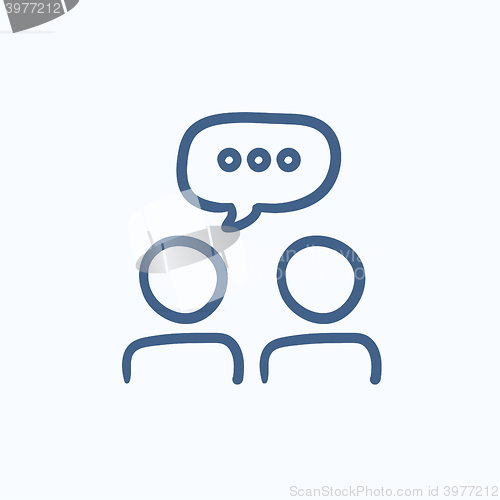 Image of People with speech square above heads sketch icon.