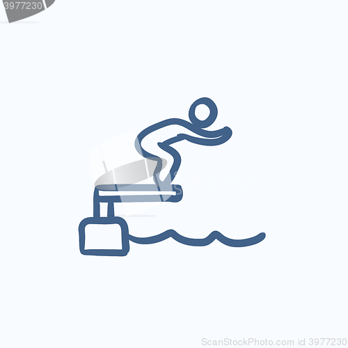Image of Swimmer jumping in pool sketch icon.