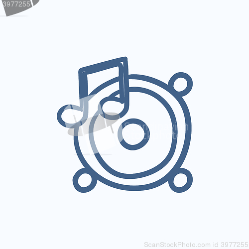 Image of Loudspeakers with music note sketch icon.