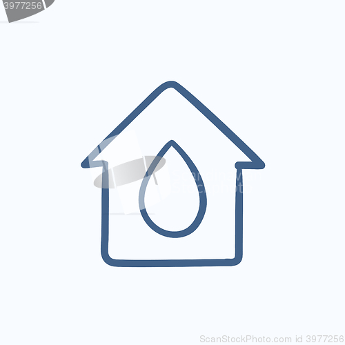 Image of House with water drop sketch icon.