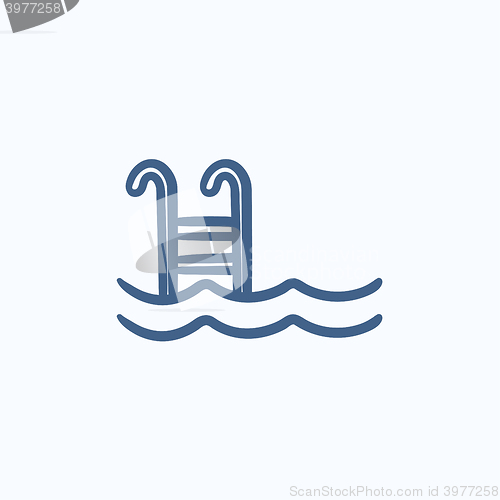 Image of Swimming pool with ladder sketch icon.