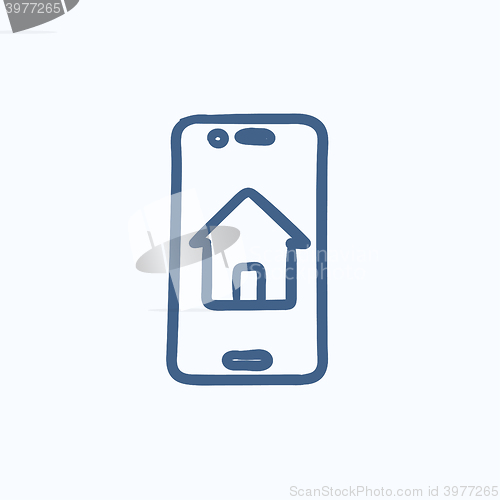 Image of Property search on mobile device sketch icon.