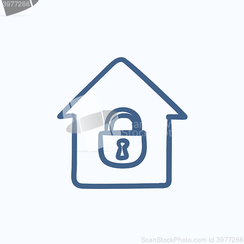 Image of House with closed lock sketch icon.