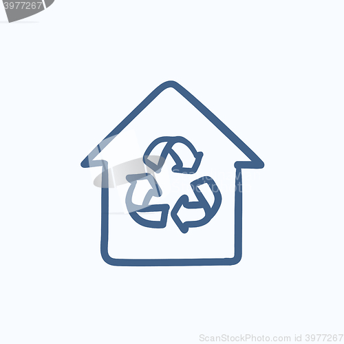 Image of House with recycling symbol sketch icon.