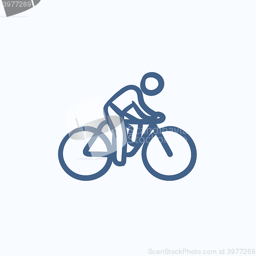 Image of Man riding  bike sketch icon.