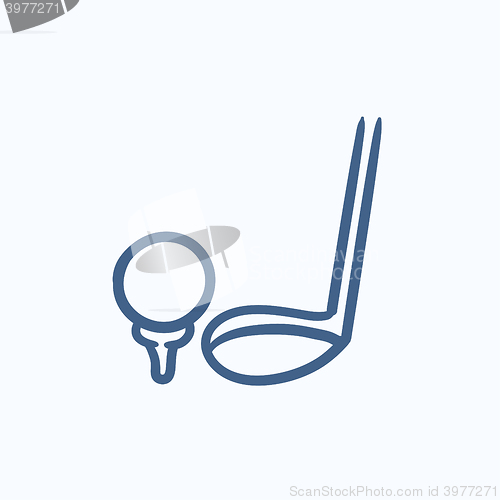 Image of Golf ball and putter sketch icon.