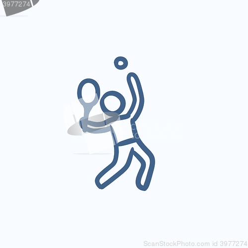 Image of Man playing big tennis sketch icon.