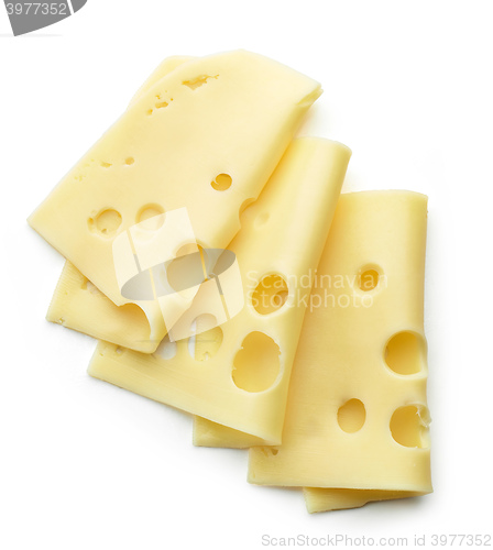 Image of cheese slices on white background