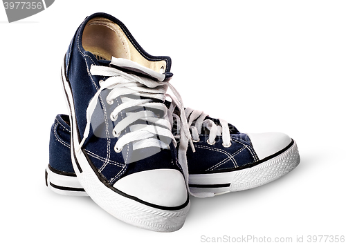 Image of Dark blue athletic shoes on each other