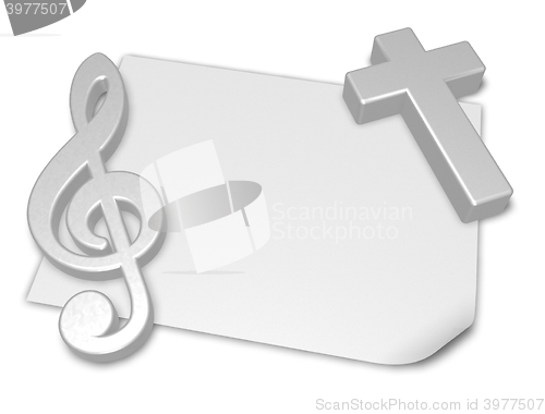 Image of clef and cross on blank white paper sheet - 3d rendering