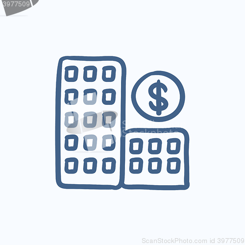 Image of Condominium with dollar symbol sketch icon.