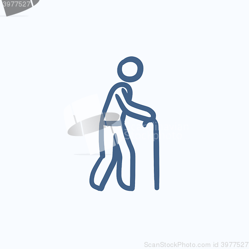 Image of Man with cane sketch icon.