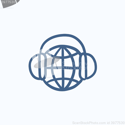 Image of Globe in headphones sketch icon.