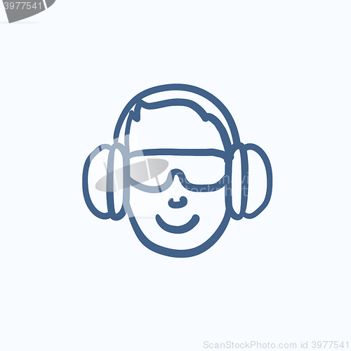 Image of Man in headphones sketch icon.