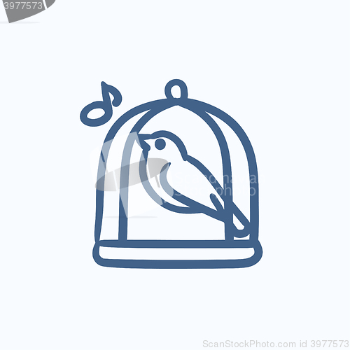 Image of Bird singing in cage sketch icon.