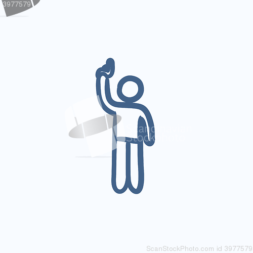 Image of Man giving signal with starting gun sketch icon.