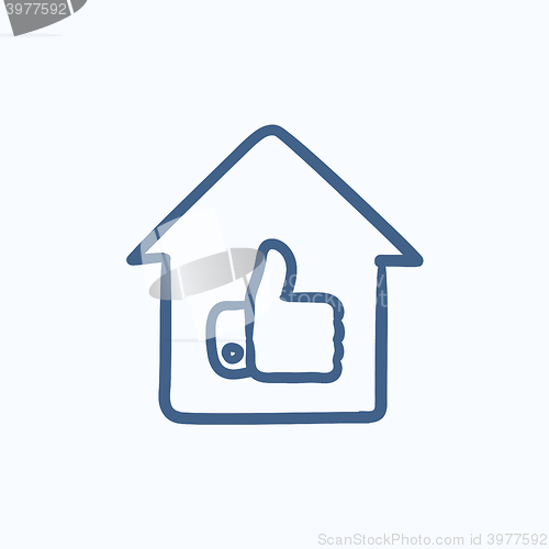 Image of Thumb up in house sketch icon.