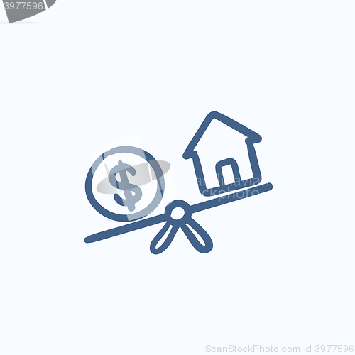 Image of House and dollar symbol on scales sketch icon.