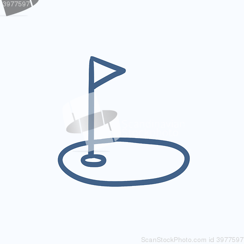 Image of Golf hole with flag sketch icon.