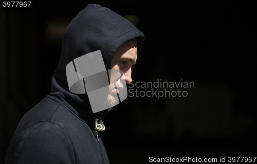 Image of close up of addict man on street