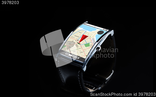 Image of close up of smart watch with gps navigator map