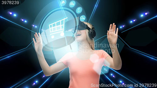 Image of woman in virtual reality headset or 3d glasses