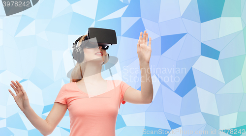 Image of woman in virtual reality headset or 3d glasses