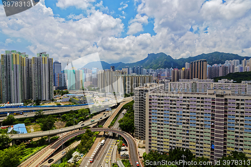 Image of hong kong public estate with landmark lion rock 