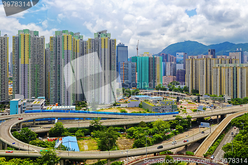 Image of hong kong public estate with landmark lion rock 