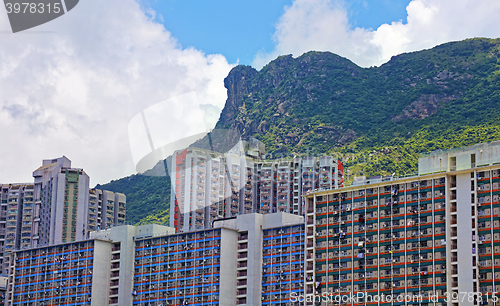 Image of hong kong public estate with landmark lion rock 