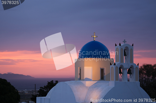 Image of Church during Sunrise, Fira, Santorini, Greece