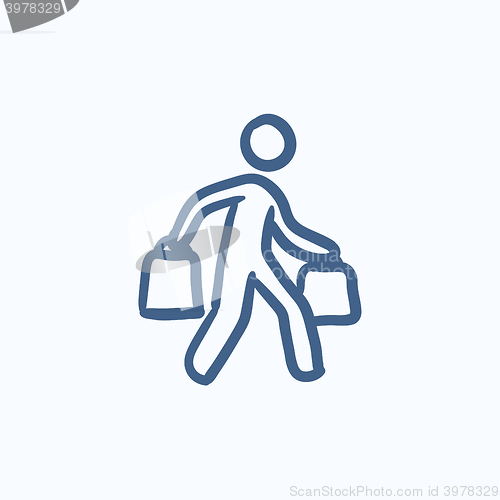 Image of Man carrying shopping bags sketch icon.