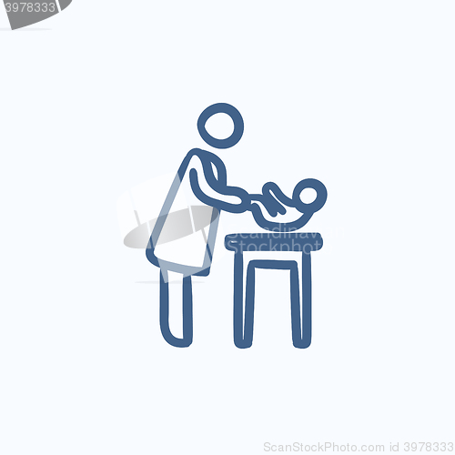 Image of Mother taking care of baby sketch icon.